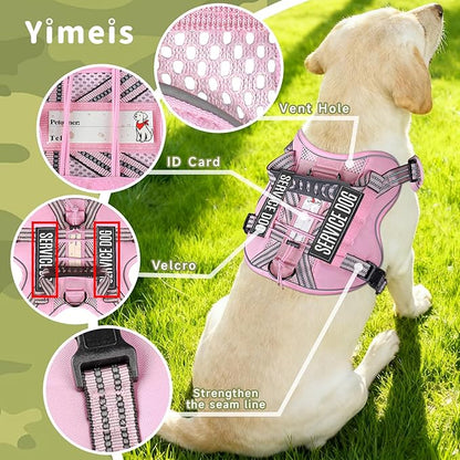 Service Dog Tactical Vest Harness and Leash Set Medium Sized Dog Emotional Support- Tactical Dog Harness Training Collar with Name (Pink, L)