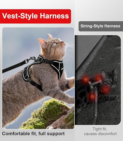 Cat Harness and Leash for Walking Escape Proof Soft Adjustable Cat Leash Breathable Comfortable Vest Easy to Wear Kitten Harness for Outdoor Travel (Black, XS (4-6lb))