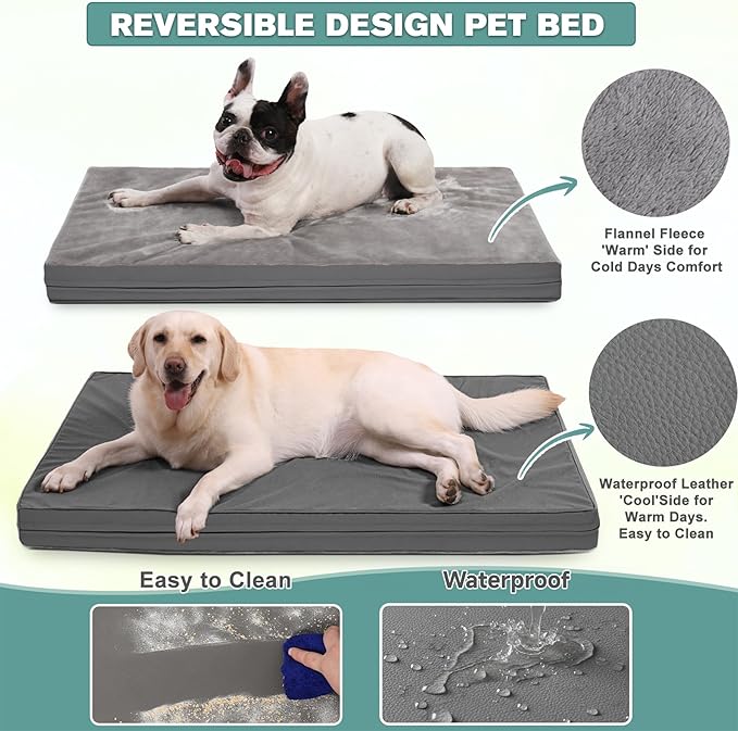 Waterproof Dog Bed Medium Size Dog, Outdoor Washable Crate Pad 30 inch, Orthopedic Foam Pet Bed with Removable Cover Reversible, Outdoor Anti-Slip Kennel Pad 29"x18", Gray