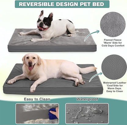 Waterproof Dog Beds Large Sized Dogs, Outdoor Washable Orthopedic Pet Bed with Removable Cover Reversible, Foam Pets Bed Durable Anti-Slip Bottom, 36"x27", Gray