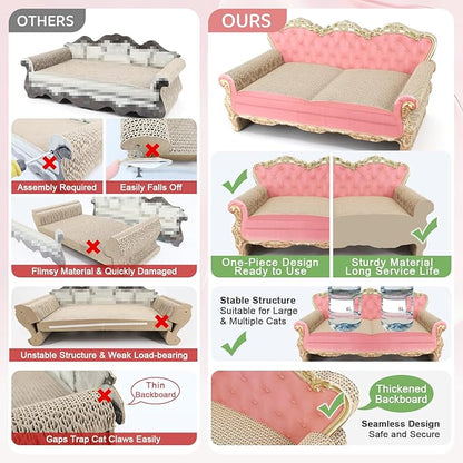 SONGWAY Cardboard Cat Scratcher Bed - Couch Shaped Cat Scratching Board, Cute Lounge Bed Scratching Pad for Indoor Cats Resting Playing