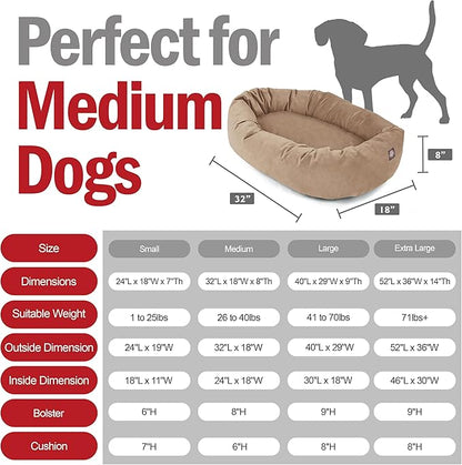 Majestic Pet Suede Shredded Memory Foam Mix Calming Dog Bed Washable - Cozy Soft Round Dog Bed with Spine for Head Support - Fluffy Donut Dog Bed, 32 Inch, Stone