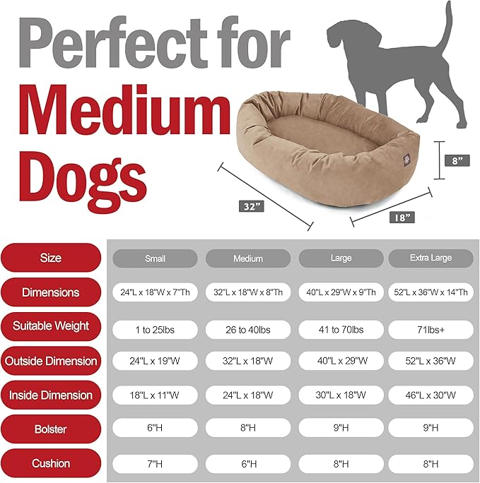 Majestic Pet 32 Inch Suede Calming Dog Bed Washable – Cozy Soft Round Dog Bed with Spine Support for Dogs to Rest their Head - Fluffy Donut Dog Bed 32x23x7 (Inch) - Round Pet Bed Medium – Stone (2025)