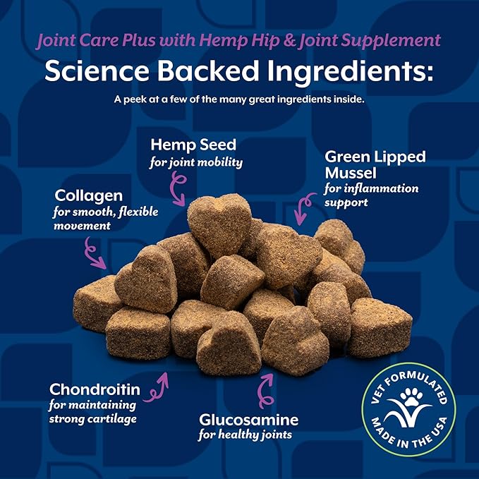 NaturVet Hemp Advanced Joint Health Dog Supplement Soft Chews –Helps Support Joint Health in Dogs – Includes Hemp Seed, Collagen, Glucosamine, MSM, Chondroitin, Omegas – 120 Ct.