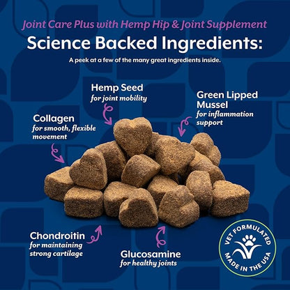 NaturVet Hemp Advanced Joint Health Dog Supplement Soft Chews –Helps Support Joint Health in Dogs – Includes Hemp Seed, Collagen, Glucosamine, MSM, Chondroitin, Omegas – 120 Ct.