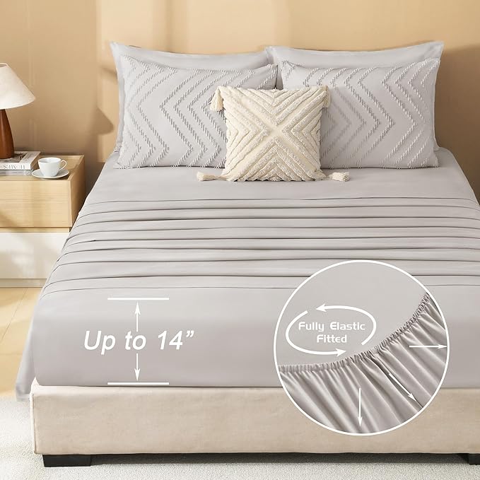 Litanika Super King Plus Size Comforter Set with Sheets Linen - 7 Pieces Bed in a Bag Oversized King Boho Tufted Complete Bedding Sets with Comforter, Sheets, Pillowcases & Shams