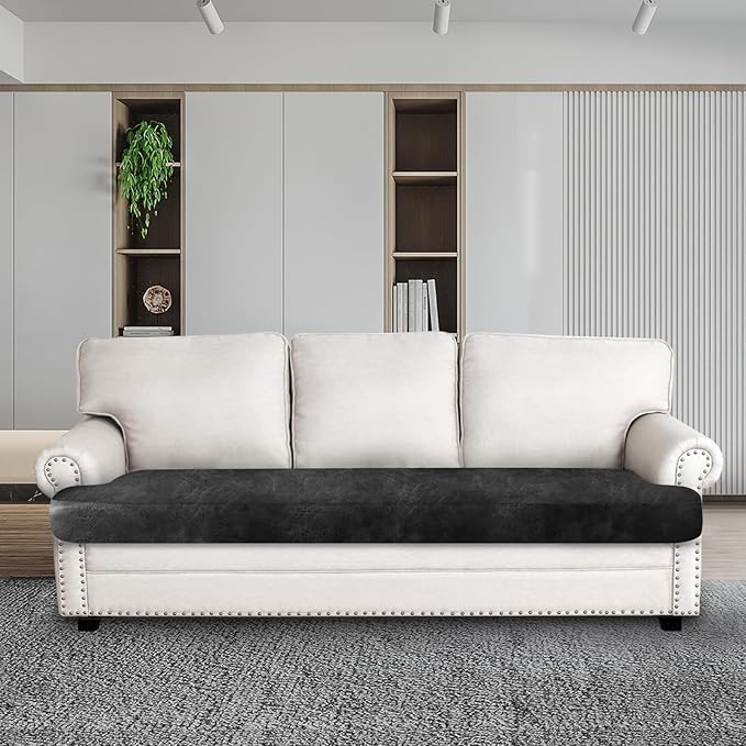 ANARACHON Leather Look Couch Cushion Covers Sofa Seat Slipcovers Sets Couches Furniture Protector for Sectional Armchair Loveseat Pets Kids Stretch Spandex Fabric (1 T-Cushion Sofa, Dark Grey)