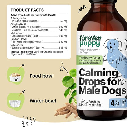 Forever Puppy Calming Drops for Male Dogs - Liquid Ashwagandha Root & Passion Flower Extract for Composure - Relaxation & Mood Support Supplement for Dogs of All Breeds & Sizes - 4 oz