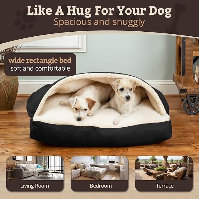 Snoozer Pet Products Luxury Rectangle Cozy Cave Dog Bed with Microsuede, Extra Large, Black