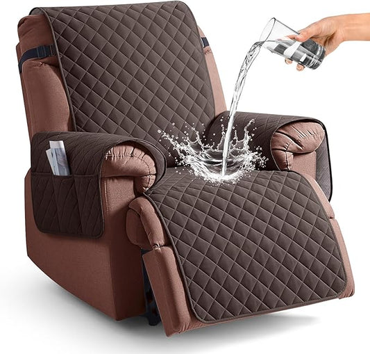 KinCam 100% Waterproof Recliner Chair Cover, Reclining Couch Covers for Pets, Dogs, Recliner Couch Slipcover Furniture Protector with Elastic Straps for Kids(28", Chocolate)