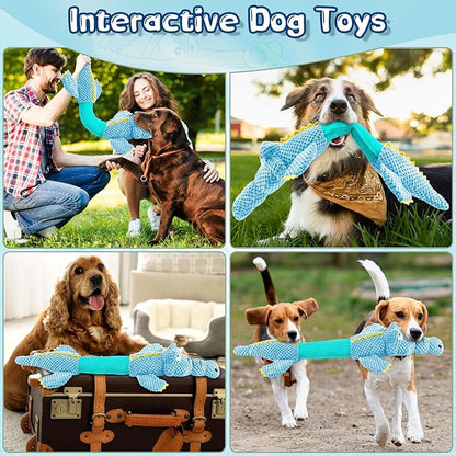 WOWBALA Interactive Tug of War Dog Toys for Small to Large Breeds-Squeaky Plush Puppy Toys with Crinkle Paper, Stuffed Chew Dog Toys to Keep Them Busy, Training Reward Gift (Blue)