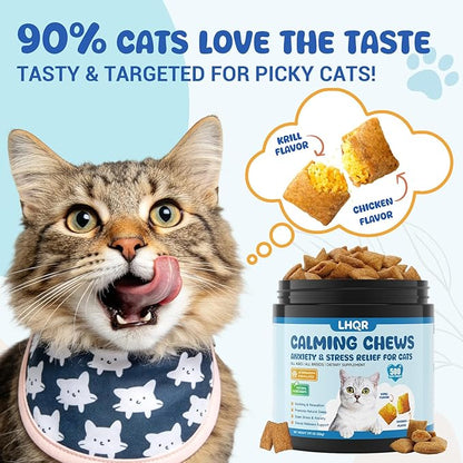 500 Calming Chews for Cats, Helps Reduce Stress with Melatonin, Relaxation for Travel, Boarding,Separation, Grooming Anxiety -with Ashwagandha, Organic Chamomile, L-Theanine & L-Tryptophan Chicken