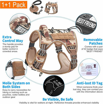 Beebiepet Heavy Duty Tactical Dog Harness for Small Dogs, No Pull Adjustable Pet Harness Reflective Service Training Easy Control Pet Vest Military K9 Working Dog Harnesses- Small, Desert Camo