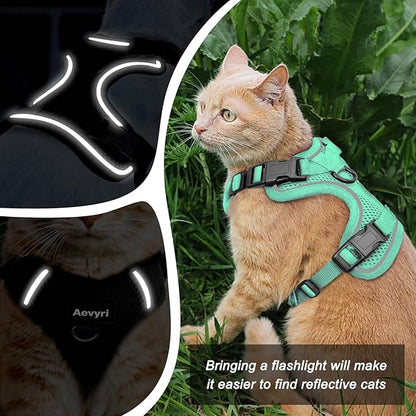Cat Harness and Leash for Walking, The Upgrade Can be Adjusted in Four Directions and Breathable Cat Harness for Anti Escape that can be Fitted and Positioned, Reflective Strips Harness, Green, XS