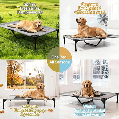 Raised Dog Bed Cooling Cot for Indoor Outdoor Use Portable Waterproof Mesh Pet Bed Washable for Large Medium Small Dogs, Grey
