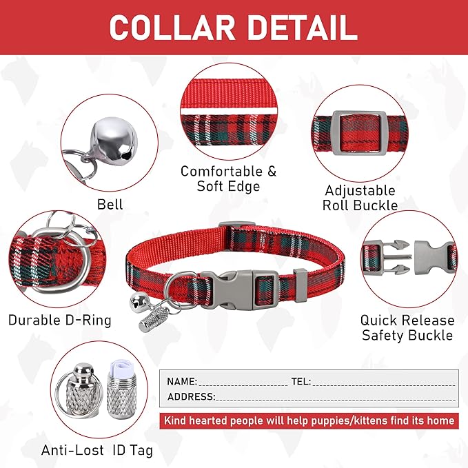 GAMUDA Small Dog Harness Collar and Leash Set, Step in No Chock No Pull Soft Mesh Adjustable Dog Vest Harnesses Plaid Reflective for Dogs Puppy Cats Kitten Rabbit (Warm Red, XL)