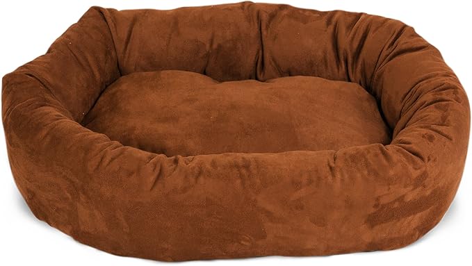 Majestic Pet 32 Inch Suede Calming Dog Bed Washable – Cozy Soft Round Dog Bed with Spine Support for Dogs to Rest Their Head - Fluffy Donut Dog Bed 32x23x7 (Inch) - Round Pet Bed Medium – Rust