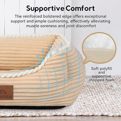 Zerbuger Rectangle Cat Dog Bed for Large Medium Small Pets Indoor Outdoor Machine Washable Sleeping Sofa Non-Slip Bottom Soft Puppy Bed Durable Orthopedic Calming Pet Cuddler (Medium, Coffee)