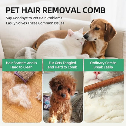 Pet Grooming Combo Tool for Cats and Dogs, Deshedding and Dematting Rake with Metal Comb forDetangling Long, Matted Fur (Green)