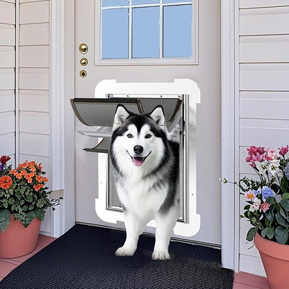 3-Flap Never Rust Extra Large Dog Door for Doors with Sliding Lock Panel, Steel Frame and Telescoping Tunnel Pet Door, Extreme Weather Durable Doggy Door （Pets Up to 220 Lb）