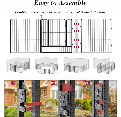 Dog Playpen 32 inch 30 Panels Indoor Outdoor Dog Pen for Medium/Small Dogs Heavy Duty Metal Dog Fence Outdoor for Yard, Puppy Playpen with Door Portable Pet Fence for RV Camping Yard