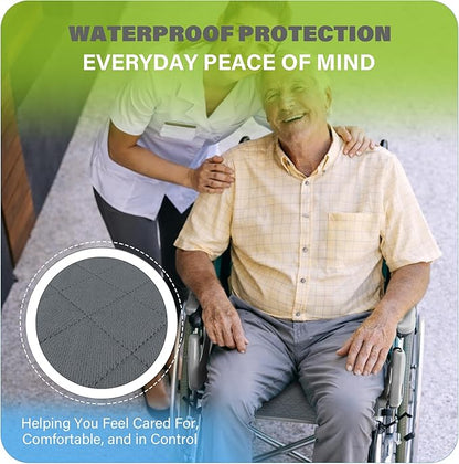 SPRING SEAON Waterproof Chair Pads for Adults & Elder, 22" x 21" Washable Reusable Incontinence Pads, Non-Slip Wheelchair Seat Cover for Bed, Car, Recliner & Protecting Patient Dignity (Gray, 2 Pack)