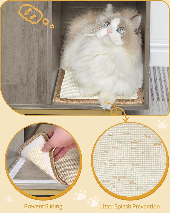 Hzuaneri Cat Litter Box Enclosure Enclosed, Hidden Litter Box Cabinet Furniture with Storage, Wooden Indoor Cat House Large, Modern End Table for Living Room Entryway, Greige and Gold CB01505G