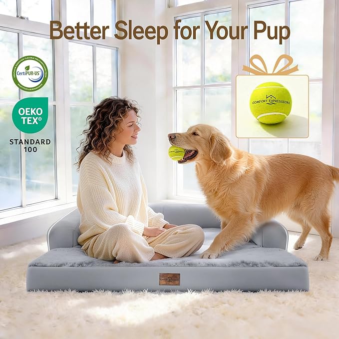 Comfort Expression Washable Orthopedic Large Dog Bed - Jumbo Large Dog Bed with Removable & Waterproof Cover Soft Pet Couch with Foam Support for Big Size Dogs with Bolster, 45x35