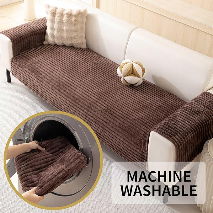 HAOMAIJIA Waterproof Couch Cover for Dogs Washable,Faux Fur Pet Couch Covers for Sofa,Soft Dog Bed Cover Non-Slip Couch Covers for 3 Cushion Couch Sofa Pet Friendly (Brown, 35" x 95" 1 Pack)