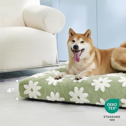 LE SURE Extra Large Dog Bed-Thick Shredded Chopped Foam Pet Bed Indoor with Removable Cover, Cute Modern Fuzzy Plush & Anti Slip Bottom, Green