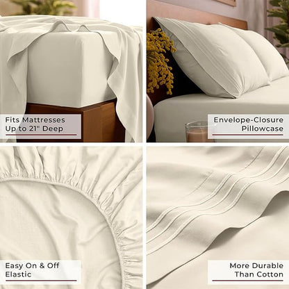 Mellanni King Sheet Set - 6-Piece Iconic Collection Bedding, (Including 4 Pillowcases), 21-Inch Extra Deep Pocket, Easy Care, Ultra Soft, Cooling Sheets, Brushed Microfiber - Golden Ivory