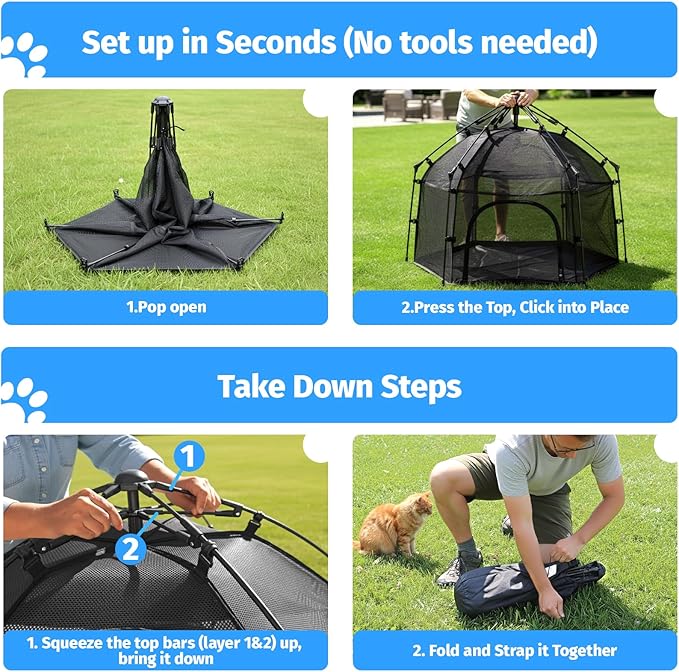 EighteenTek® Catio Outdoor Cat Enclosure 3-Tier Pop up Cat Tent Playpen | Portable Kitten Catio Tower | Pet Playpen Indoor/Outdoor Cats Enclosed | Play Tents for Patio Balcony Courtyard Camping