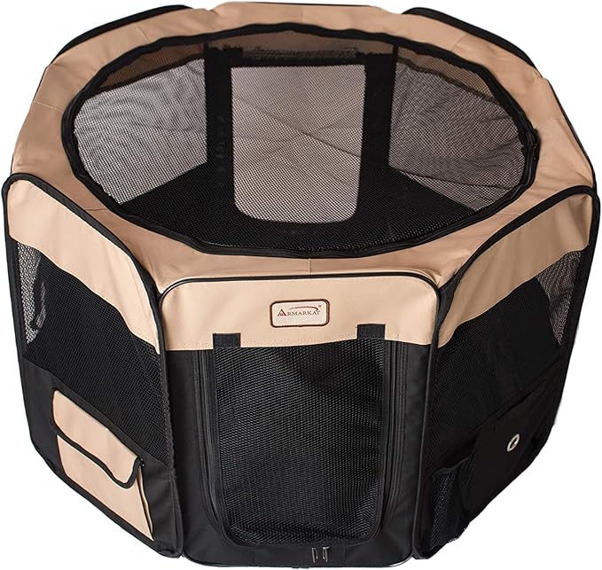Armarkat Model PP003BGE-M Portable Pet Playpen in Black and Beige Combo, Medium