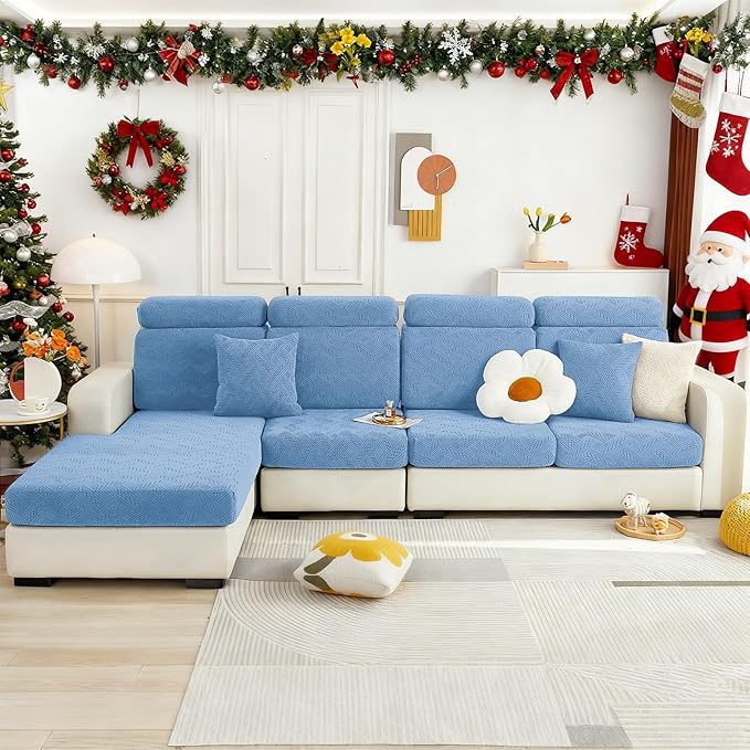 hyha Individual Couch Cushion Covers, Stretch Magic Sofa Seat Cushion Covers Washable, Dog Couch Sofa Slipcover for Pets, Kid with Elastic Bottom(Back Cover M, Blue)