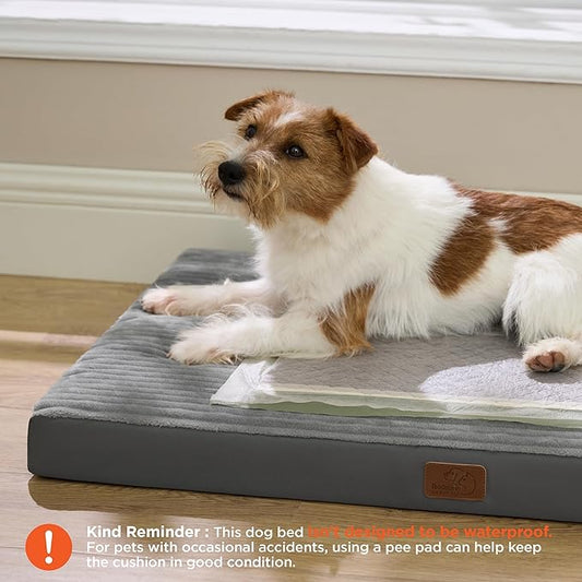 Bedsure ComfyFleece Dog Beds Large Sized Dog- Orthopedic Pet Beds for Crate with Removable Machine Cover, NOT Waterproof Egg Crate Foam Puppy Mat for Pets Up to 50 lbs, 35x22x2.8, NOT Chewproof