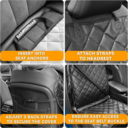 Car Seat Covers for Dogs–Waterproof PU Leather Car Front Seat Cover for Pets & Humans,Scratchproof Captain Seat Protector Fits Most Cars, Trucks, SUVs，Minivans(Black)