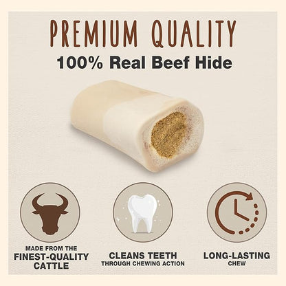 Cadet Stuffed Shin Bone, Long-Lasting Dog Chew Bones for Aggressive Chewers, High Protein Filled Bone Dental Chew for Dogs, Chicken Flavor Filling, 3-4" for Small Dogs