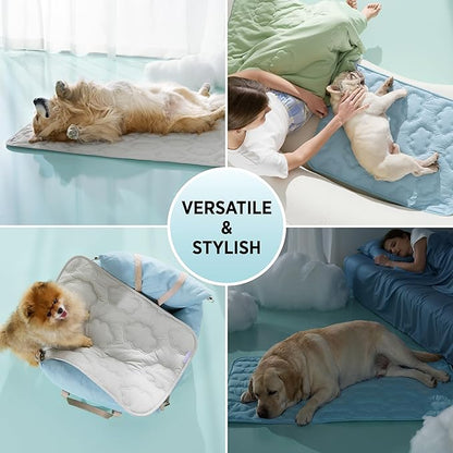 LE SURE Dog Cooling Mat for Medium Dogs - Q-Max>0.5 Breathable Thin Cool Crate Pad for Puppy with Chill Fiber and Innovative Mesh Base Design, Portable Washable Pet Kennel Mat for Summer, 29x21,Blue