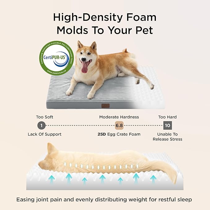 Bedsure ComfyFleece Dog Beds Large Sized Dog- Orthopedic Pet Beds for Crate with Removable Machine Cover, NOT Waterproof Egg Crate Foam Puppy Mat for Pets Up to 50 lbs, 35x22x2.8, NOT Chewproof