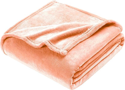 DREAMNINE Oversized Soft Fuzzy Fleece Throw Blanket Twin Size 60" x 80", Decorative Large Solid Lightweight Velvet Bed Blanket,Big Cute Cozy Accent Shaggy Microfiber Flannel Blankets for Bedroom,Peach