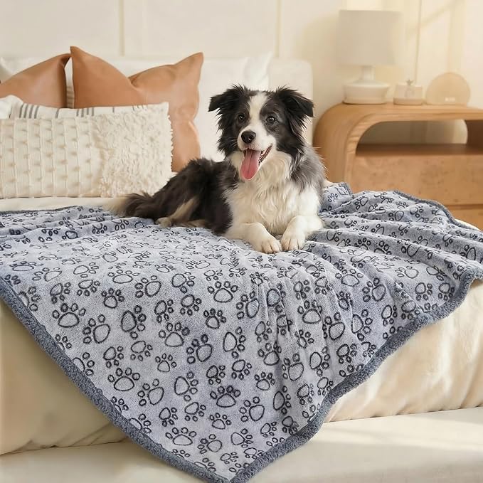 Luciphia Waterproof Pet Blankets for Couch Sofa Bed Cover Liquid Pee Proof Washable Soft Fluffy Large Dog Blanket Reversible Furniture Protection Paw Grey Small（40" x 28"）