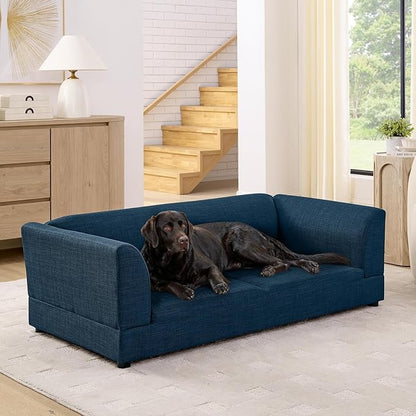 56.5" Dog Sofa Couch for Medium and Large Dogs with Backrest and Armrest, Memory Foam Dog Sofa Bed, Modern Elevated Pet Couch Bed with Legs for Dogs, Blue