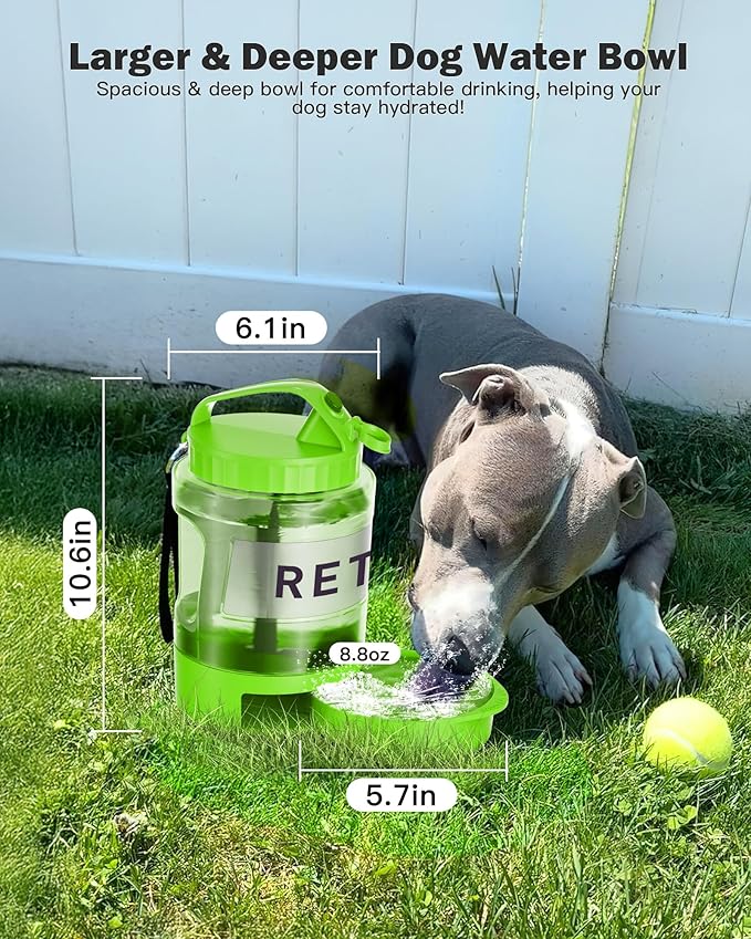 SwSun Dog Water Bottle Travel Bowl - 77oz Large Portable Dog Water Bowls Dispenser for Camping Essentials Hiking Traveling Beach Car Park Accessories, Leak Proof Pet Drinking Bottle Dispenser, Green