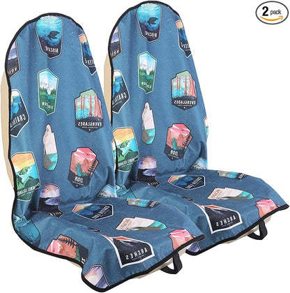 Car Seat Cover Protector Front Seats,for Gym Workout,Running,Swimming,Beach and Hiking,Waterproof Sweat Towel Bucket Seat Covers for Trucks SUV Jeep (National Parks, 2Pcs)