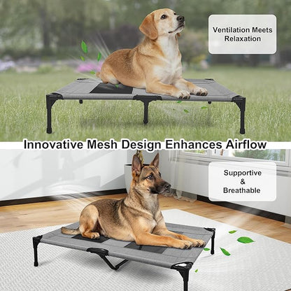 Raised Dog Bed Cooling Cot for Indoor Outdoor Use Portable Waterproof Mesh Pet Bed Washable for Large Medium Small Dogs, Grey