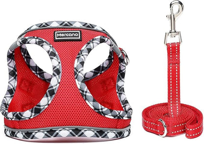 Mercano Soft Mesh Dog Harness and Leash Set, No-Chock Step-in Reflective Breathable Lightweight Easy Walk Vest Harnesses with Safety Buckle for Small Dogs, Cats (Red, XXS)