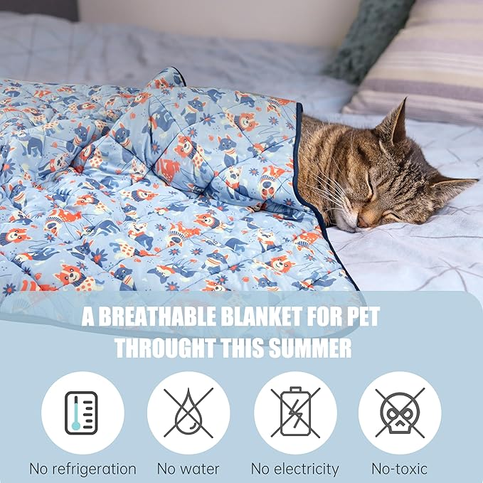 Tuiskusa Premium Cooling Blanket for Dogs Pet Cooling Pads Washable Pet Cool Mat for Cats Hot Weather Puppy Lightweight Throw Calming Pad(22x28 inches)