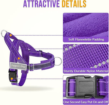 Lukovee No Pull Dog Harness & Leash Set - Heavy Duty Dog Vest Harness with Soft Padded for Medium Large Dogs, Adjustable Reflective Tactical Pet Harness for Easy Walk and Training (S, PU)