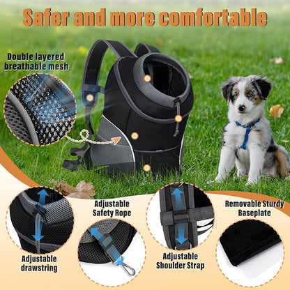 YUDODO 9-14lbs Dog Front Carrier Backpack, Adjustable Breathable Pet Carrier for Small Dogs Cats, Ventilated Puppy Back Pack with Safety Belt, Lightweight Doggy Backpack for Hiking Outdoor (Black, L)