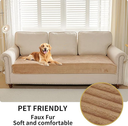 HAOMAIJIA Waterproof Couch Cover for Dogs Washable,Faux Fur Pet Couch Covers for Sofa,Soft Dog Bed Cover Non-Slip Couch Covers for 3 Cushion Couch Sofa Pet Friendly (Khaki, 23" x 23" 2 Pack)